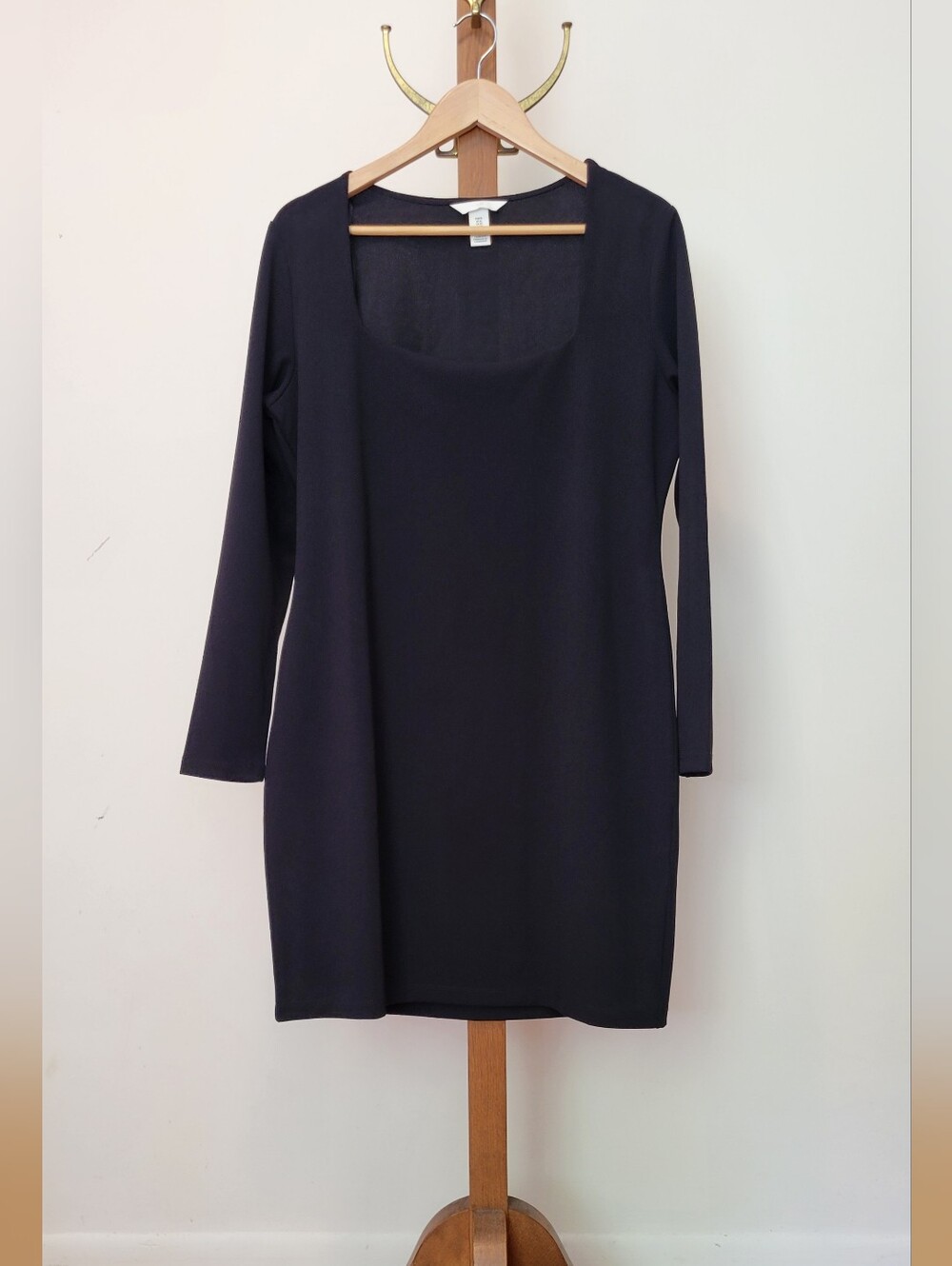 H&M Black Mini Dress with Square Neck and Long Sleeves